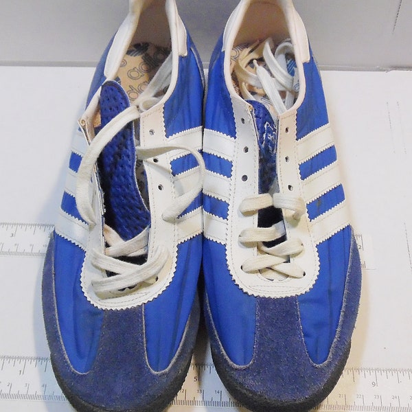 Vintage 1960"s 70"s WEST GERMAN ADIDAS Shoes Sneakers Blue Suede White Stripe