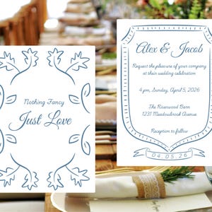 Leaf border and crest used on a wedding invitation.