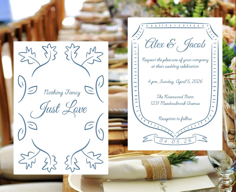 Leaf border and crest used on a wedding invitation.