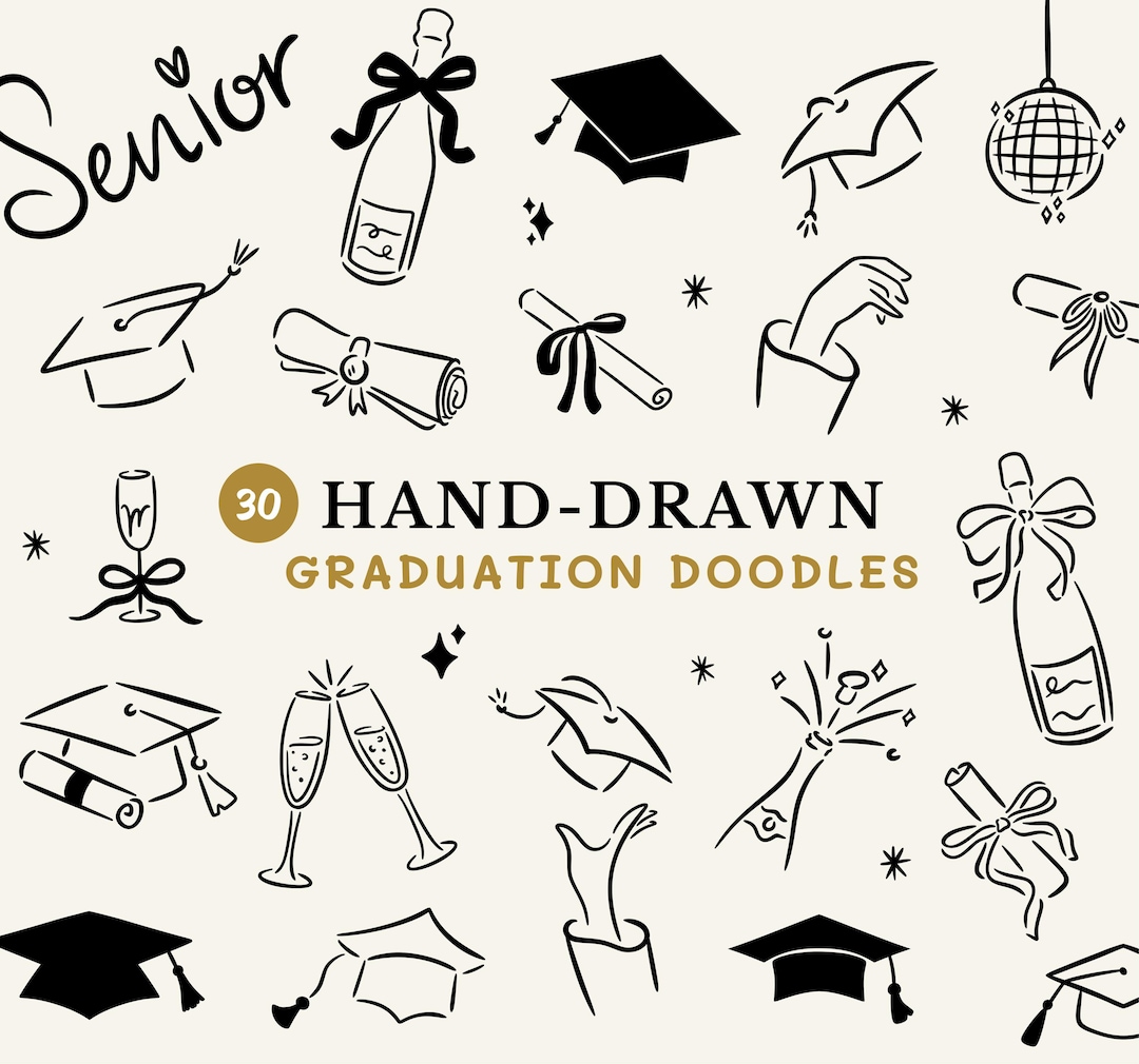 Hand Drawn Graduation SVG Bundle, Celebration PNG, Handdrawn Doodle ...
