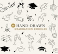 Hand Drawn Graduation SVG Bundle, Celebration PNG, Handdrawn Doodle Graduation Cap Clipart, for University or College Grad Party Invitation