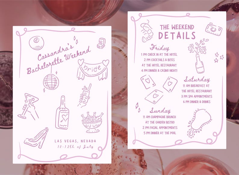 A whimsical bachelorette party invitation using the playful wedding clipart.