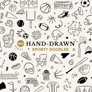Handgetekende sport SVG-bundel, voetbal doodles png, atletische clipart voor basketbal verjaardagsfeestje, honkbal vrijgezellenfeest & voetbal uitnodiging