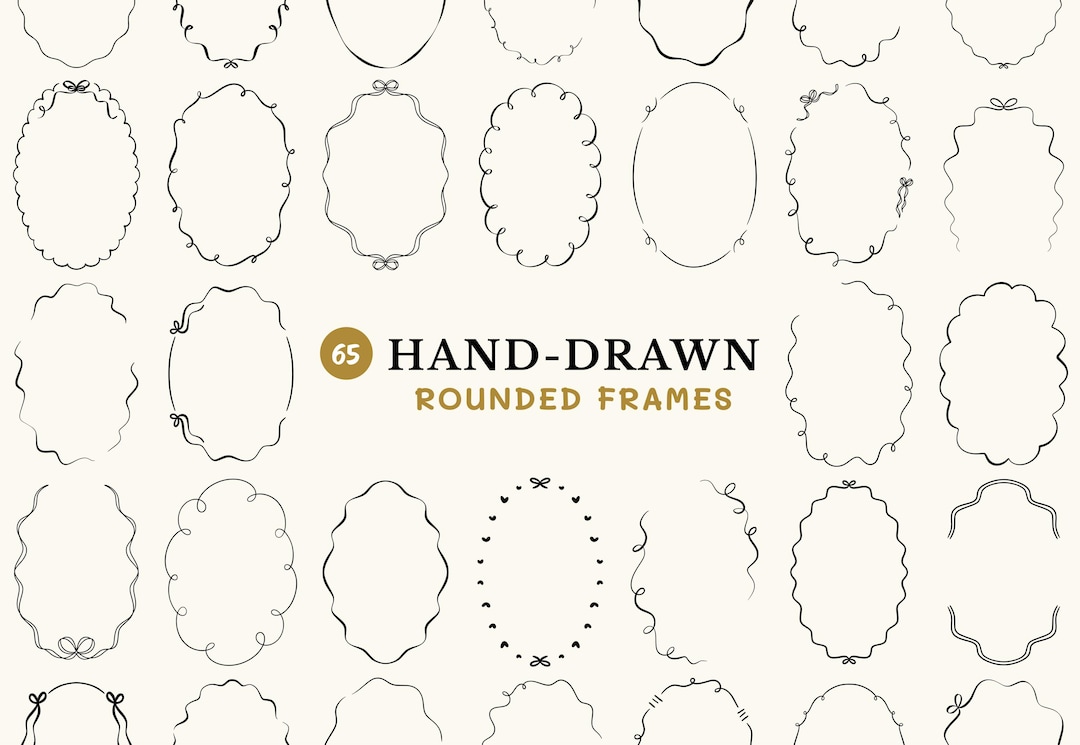 Whimsical Hand Drawn Border Clipart, Rounded Frames SVG PNG, Wavy ...