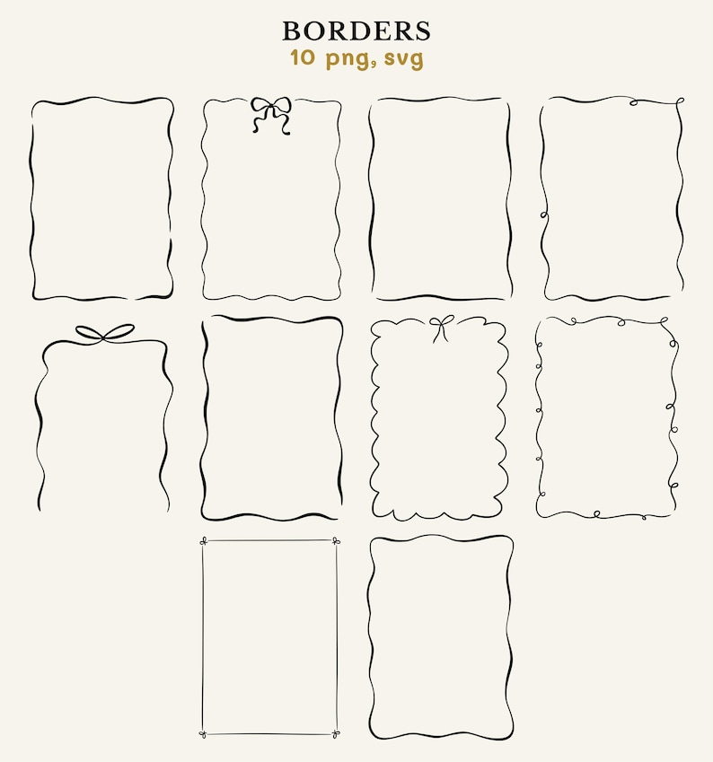 10 hand drawn whimsical borders.