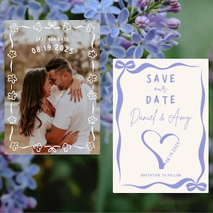 Bow border and flower border used on a save the date.