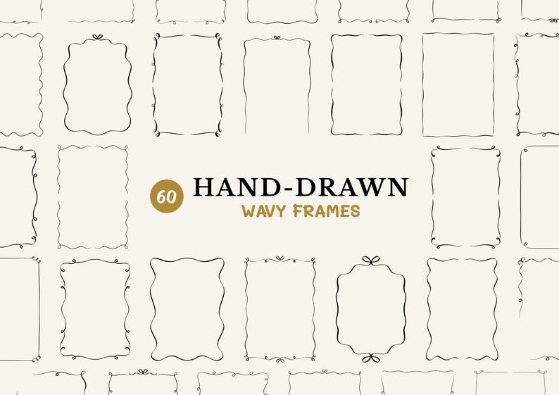 Hand drawn wavy frame svg bundle with 60 border svgs and pngs.