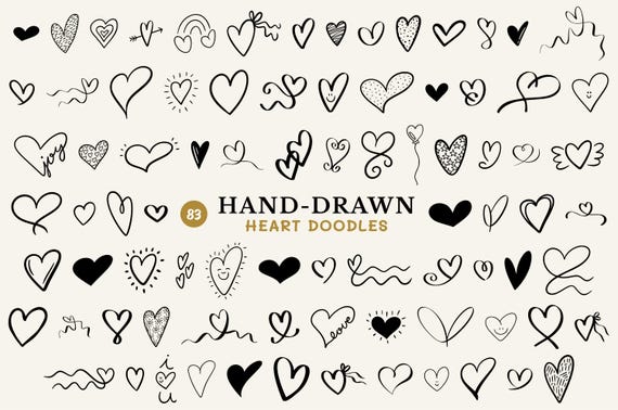 Hand Drawn Heart Doodle svg Bundle, Handdrawn Heart png, Valentines Day Heart Drawings, Heart Love Valentine Doodle svg, Heart Clipart svg