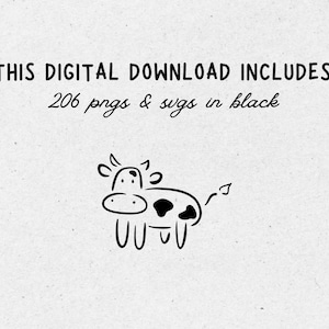 The hand drawn clipart bundle contains 206 pngs and svgs in black.