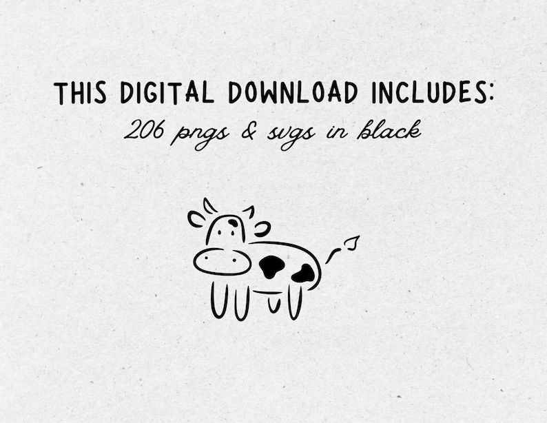 The hand drawn clipart bundle contains 206 pngs and svgs in black.