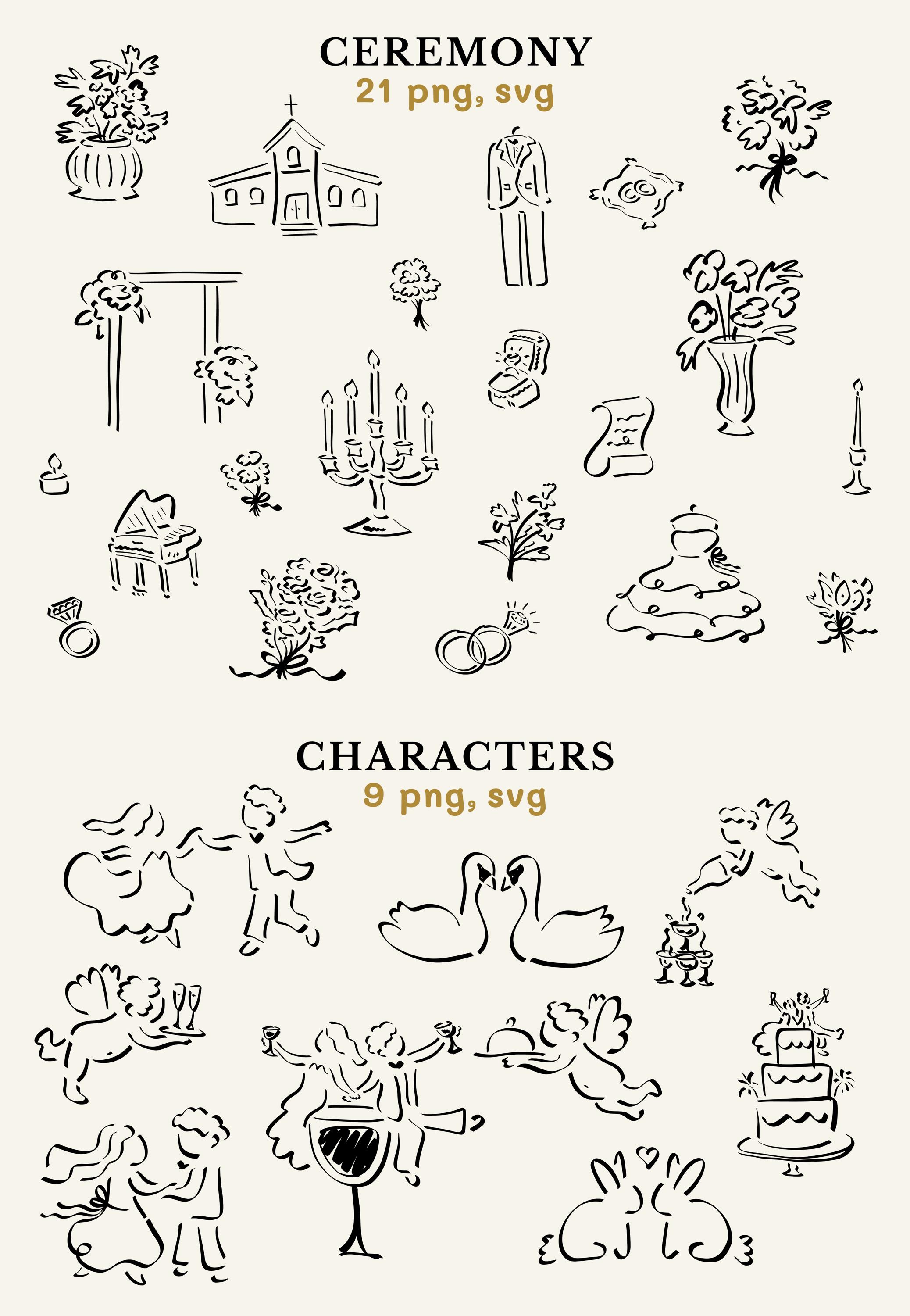 Hand Drawn Wedding Doodle Clipart SVG Bundle, Handdrawn Icons for ...