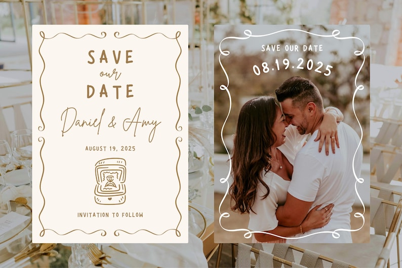 The hand drawn whimsical frames used on a save the date.