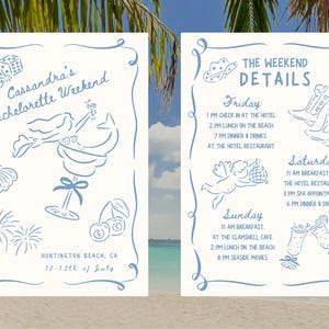 Whimsical hand drawn borders used on a bachelorette party invitation.
