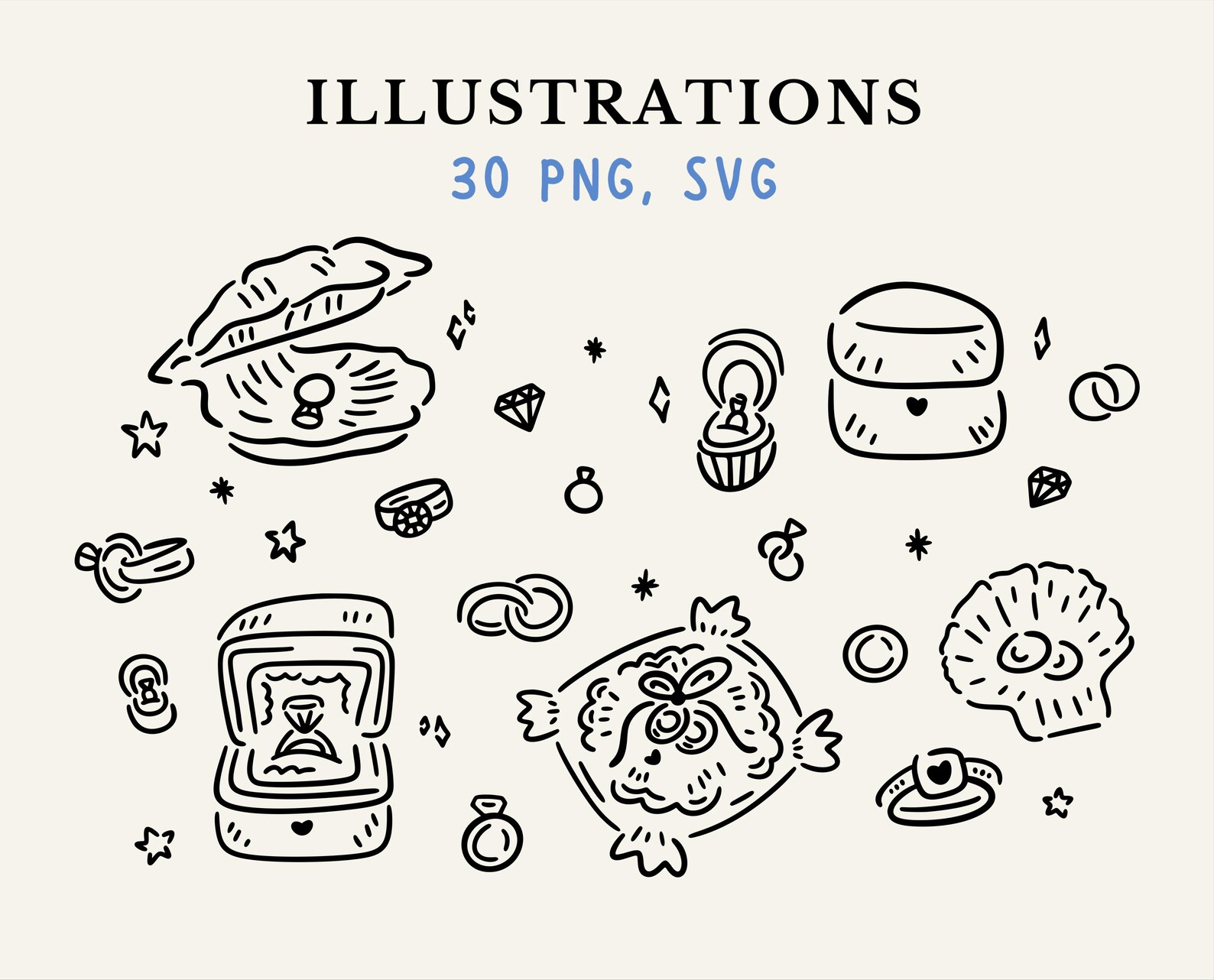 Whimsical Wedding SVG Clipart Bundle, Hand Drawn Wedding Doodle ...