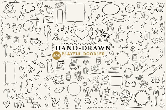 Hand Drawn Doodle SVG Bundle Line Art PNG | Planner Doodles Clipart Hand Drawn Elements, Vector Elements | Arrows, Animals, Frames, Plants