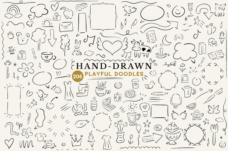 Hand drawn vector elements in a doodle SVG bundle.