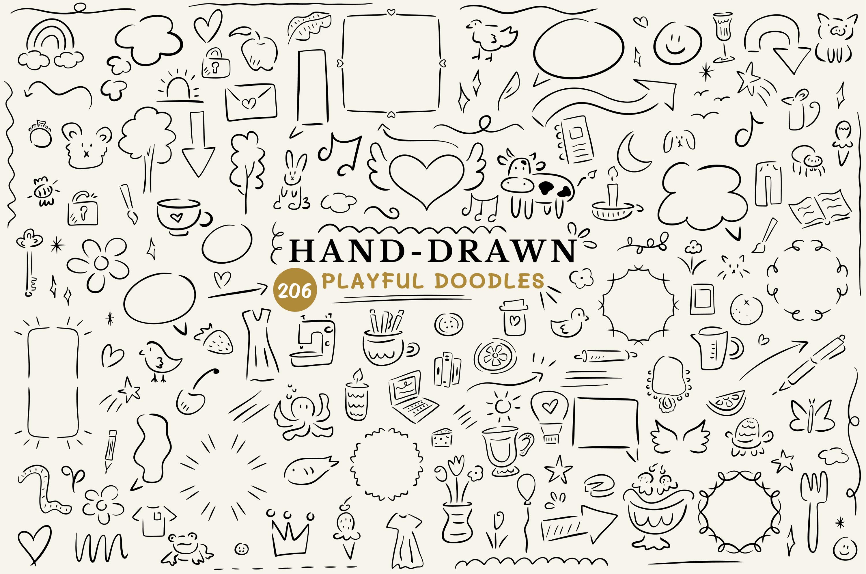 Hand Drawn Doodle SVG Bundle Line Art PNG | Planner Doodles