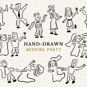 Hand Drawn Wedding People SVG Bundle, Whimsical Wedding Party People Clipart, Whimsical Doodles for Wedding Invitations, Bride and Groom SVG
