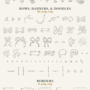 Bar, borders, and bows, banners, and doodles clipart.