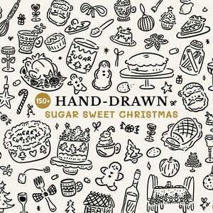 Hand Drawn Christmas SVG Bundle Winter Illustrations, Holiday Line Art PNG Whimsical Christmas Doodle Clipart for Christmas Party Invitation