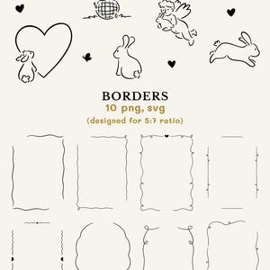Hand Drawn Bunny SVG PNG Bundle, Rabbit Clipart, Whimsical Borders ...