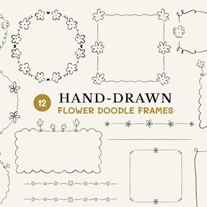 Handgezeichnete Blumenrahmen SVG Bundle, handgezeichnete Doodle Ränder für Hochzeitseinladung, Blumenkreis Clipart, Blumenkranz Zeichen SVG