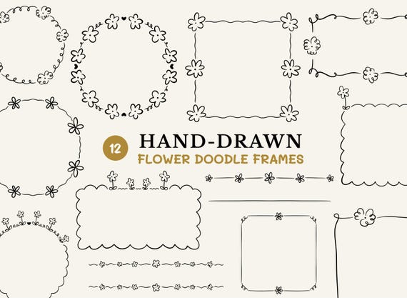 Hand Drawn Flower Frame SVG Bundle, Handdrawn Doodle Borders for Whimsical Wedding Invitation, Flower Circle Clipart, Floral Wreath Sign SVG