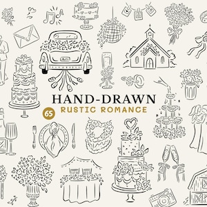 Hand Drawn Wedding Illustrations, Rustic Wedding Clipart, Bridal Shower SVG PNG, Handdrawn Whimsical Doodles for Floral Invitations & Signs