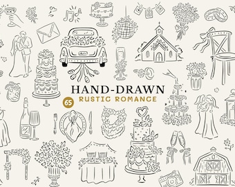 Hand Drawn Wedding Illustrations, Rustic Wedding Clipart, Bridal Shower SVG PNG, Handdrawn Whimsical Doodles for Floral Invitations & Signs