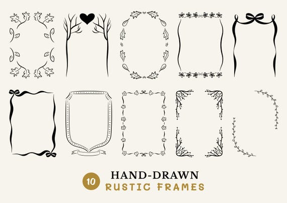 Hand Drawn Rustic Invitation Frame svg Bundle, Wedding Invitation Border Illustrations, Flower Border PNG, Handdrawn Doodle Frame Clipart