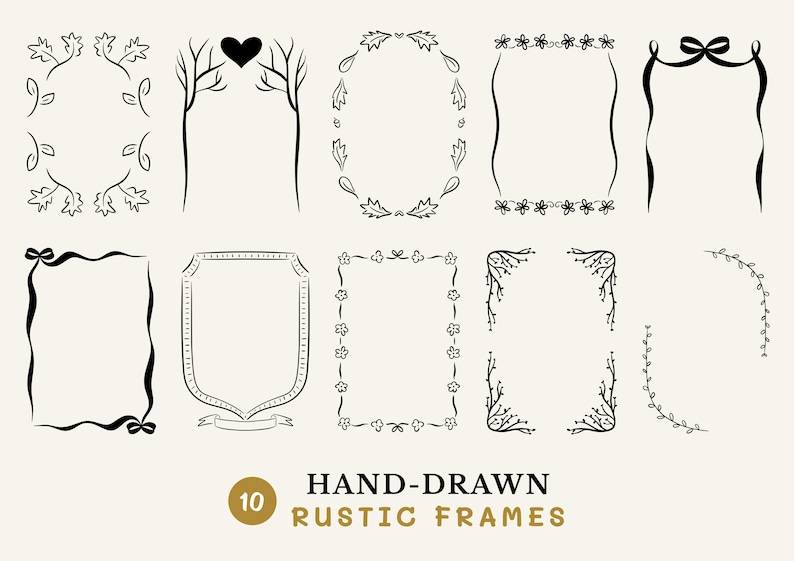 Hand Drawn Rustic Invitation Frame svg Bundle with 10 frames.