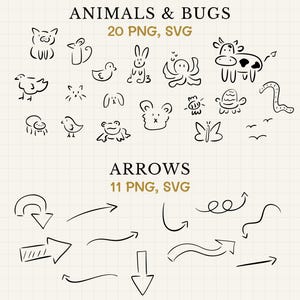 Animal SVGs and arrow SVGs.