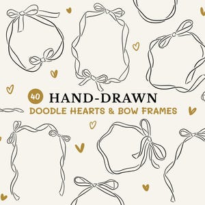 Whimsical Bow Frames SVG PNG Bundle, Hand Drawn Heart Doodles, Ribbon Border Clipart for Wedding, Bachelorette, & Bridal Shower Invitation