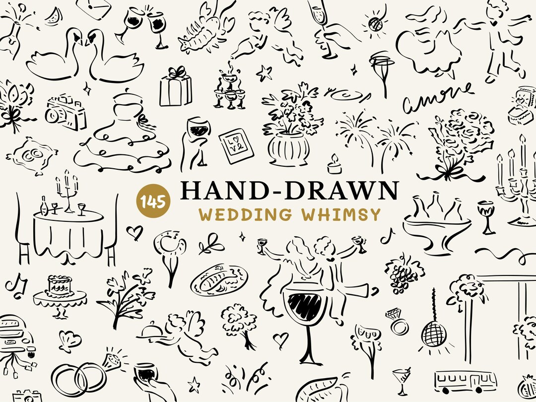 Hand Drawn Wedding Doodle Clipart SVG Bundle, Handdrawn Icons for ...
