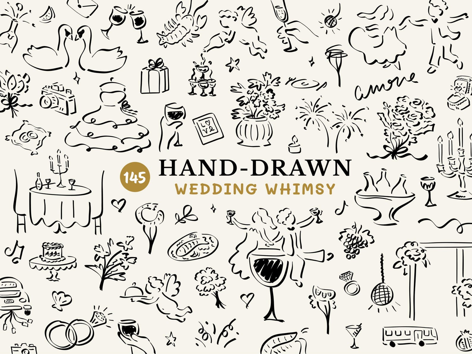 Hand Drawn Wedding Doodle Clipart SVG Bundle, Handdrawn Icons for ...