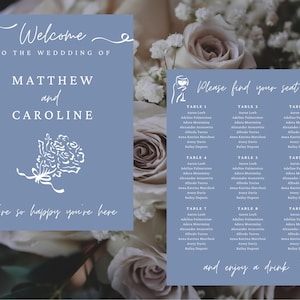 A wedding welcome sign and seating chart using the quirky, hand drawn clipart.