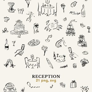 Reception, dinner, and bar themed clipart.