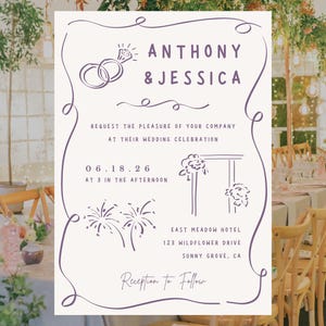 Hand drawn wedding clipart used on a wedding invitation.
