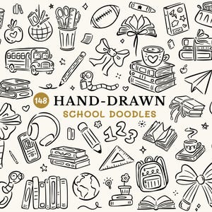 Handritad skolclipart, tillbaka till skolan-doodles, lärar-SVG-paket, handritade böcker PNG