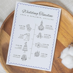 Hand drawn wedding icons used on a wedding timeline.