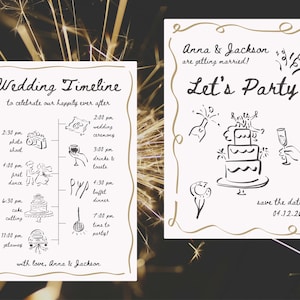 The hand drawn clipart used on a wedding timeline and save the date.