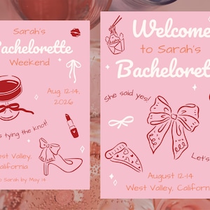 Bachelorette party invitation and welcome sign designed with the bachelorette clipart bundle.