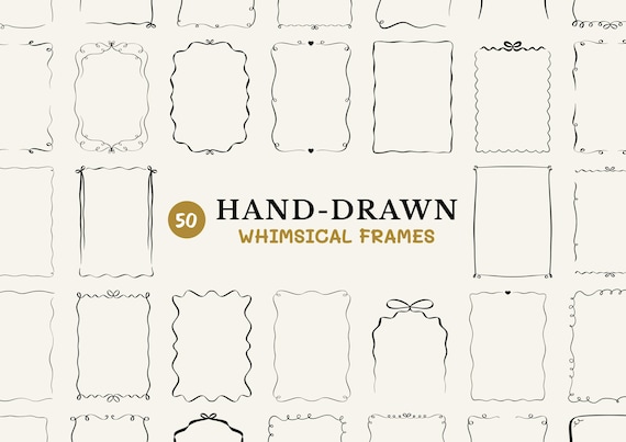 Hand Drawn Frames SVG Bundle, Handdrawn Borders Clipart, Doodle Frames PNG, Wavy Squiggle Border, Whimsical Frames Wedding Invitation Border