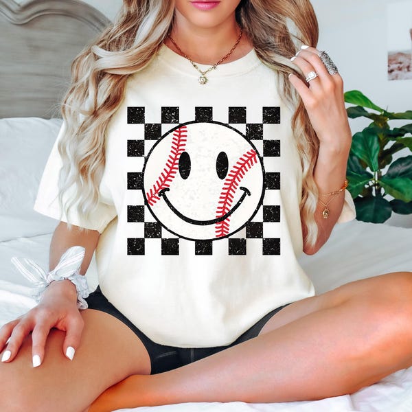 Comfort Colors, Retro Baseball Shirt, Baseball Mom Shirt, Smiley Face Baseball Shirt, Sports Lover Gift, Baseball Shirt, Baseball Fan Shirt