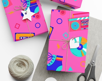 Retro 80er Jahre Geschenkpapier in Pink - Retro Geschenkpapier - 80er Jahre Geschenkpapier - Throwback Geschenkpapier