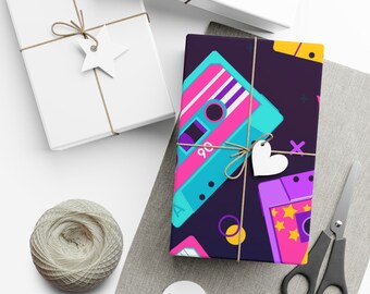 Retro 80er Jahre Kassettenband Geschenkpapiere - Throwback Geschenkpapier - 80er Jahre Geschenkpapier - 80er Jahre Partyzubehör