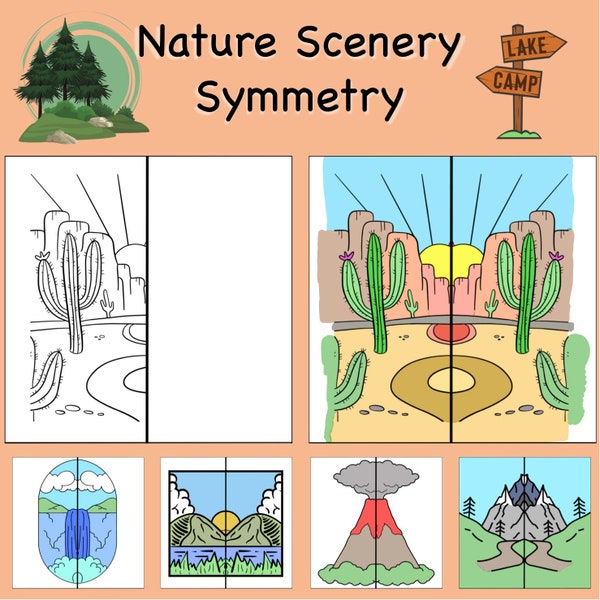 Interactive Symmetry Drawing Activity: Explore Nature's Scenary- Engaging & Educational Math Art Project, Fun Learning Tool at Home/School