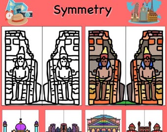 Interactive World Wonders Pack 4 Lines of Symmetry Drawing Activity - Engaging & Educational Math Art Project, Fun Learning Tool at Home