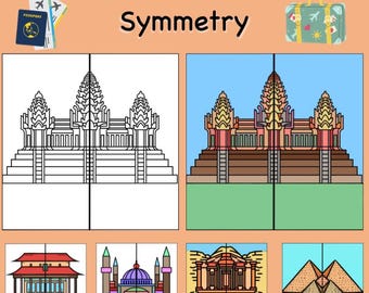 Interaktywny pakiet cudów świata 2 Linie symetrii Rysowanie aktywności - angażujący i edukacyjny projekt matematyczno-artystyczny, zabawne narzędzie do nauki w domu