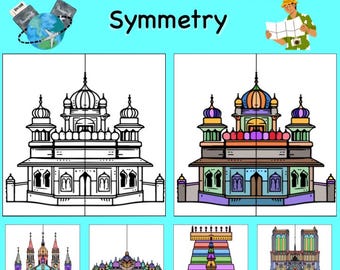 Interaktywny pakiet cudów świata 5 linii symetrii do rysowania - angażujący i edukacyjny projekt matematyczno-artystyczny, zabawne narzędzie do nauki w domu
